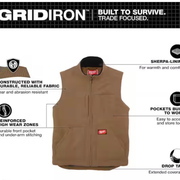 Men's Medium Brown Heavy-Duty Sherpa-Lined Vest with 5-Pockets - Picture 8 of 9